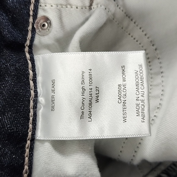 Silver Jeans Authentic The Curvy High Skinny Western Glove Works Blue Denim Sz 0 - Picture 10 of 14